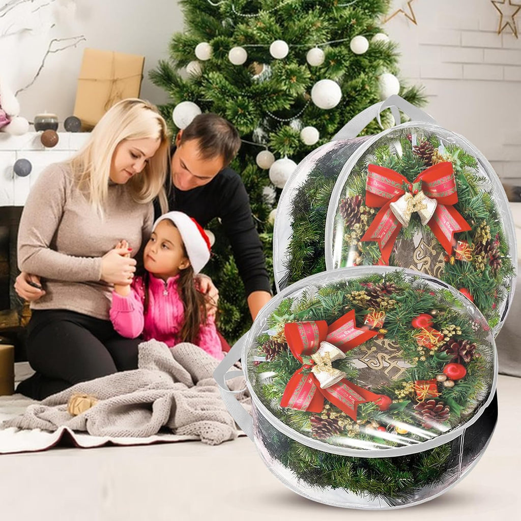 YAYODS Wreath Storage Container - Heavy Duty 30 Inch Christmas Wreath Bag with Clear Window | 6 Pack, White