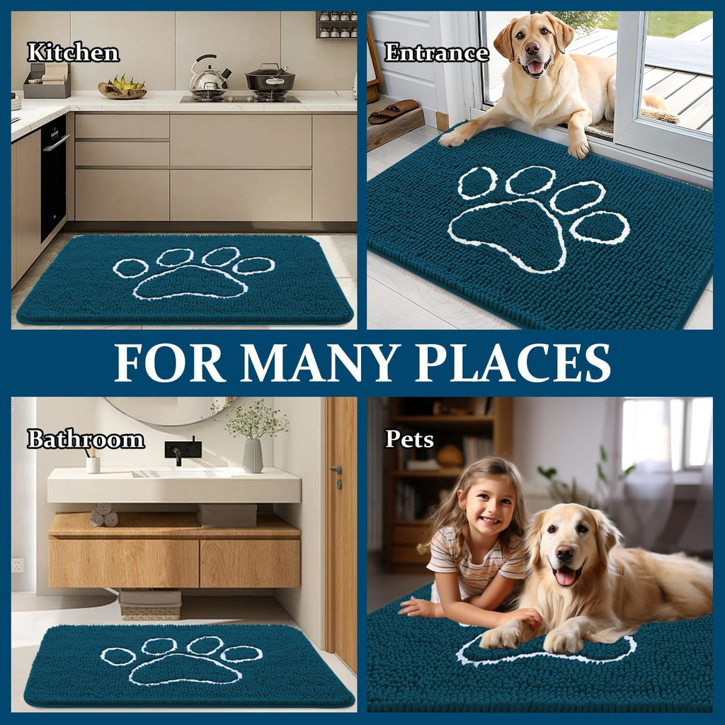 OLANLY Dog Door Mat - Absorbent Non-Slip Mud Mat for Muddy Paws | 32x20, Quick Dry Chenille, Atlantic Blue