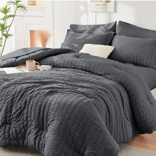 HYMOKEGE Twin Comforter Set - All Season Luxury Bedding Set with 5 Pieces in Dark Grey