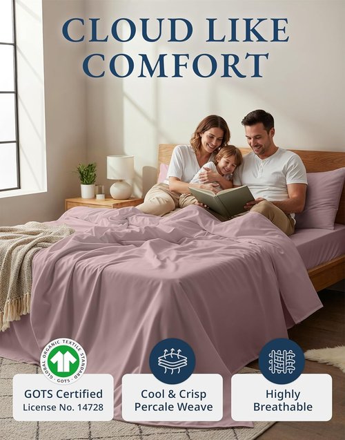 **LANE LINEN Eco-Friendly 100% Organic Cotton Full Bed Sheets | Naturally Cooling, Deep Pocket, Lilac**