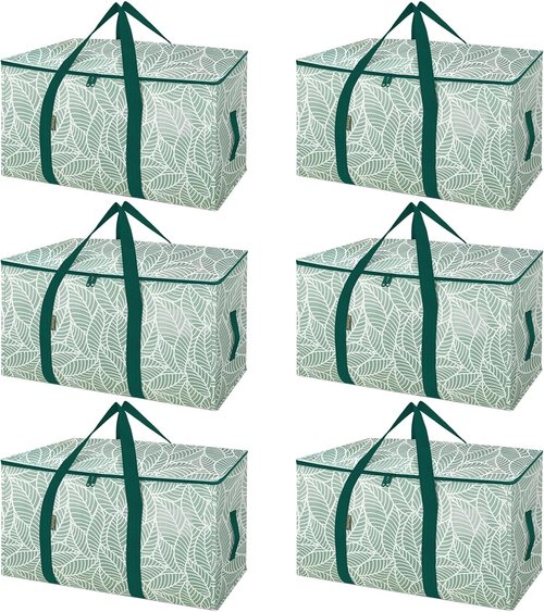 BALEINE 6-Pack Oversized Moving Bags - Heavy-Duty Storage Totes with Reinforced Handles (Antique Folidage)