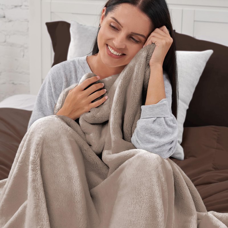 NORTHWEST Ashford Home Cozy Warmwell Blanket Moonlight Taupe Twin Size 60 x 80 inches