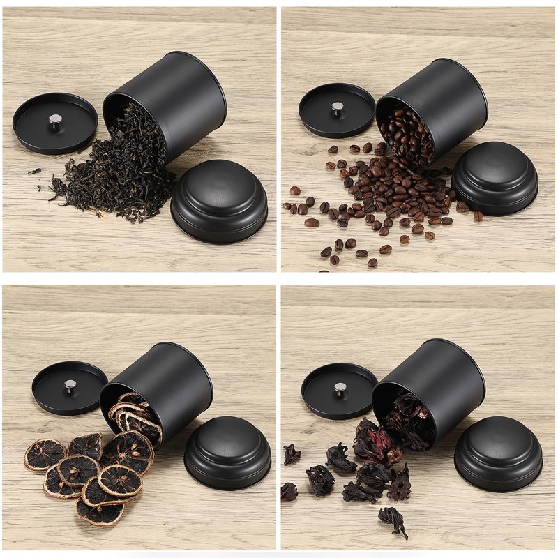 JUXYES 12 Pack Tea Tins Canister with Airtight Double Lids, 8 fl oz Loose Leaf Tea Storage Airtight Kitchen Canisters Tins Can Box for Storage Loose Tea Coffee Herbs and Spices, Black