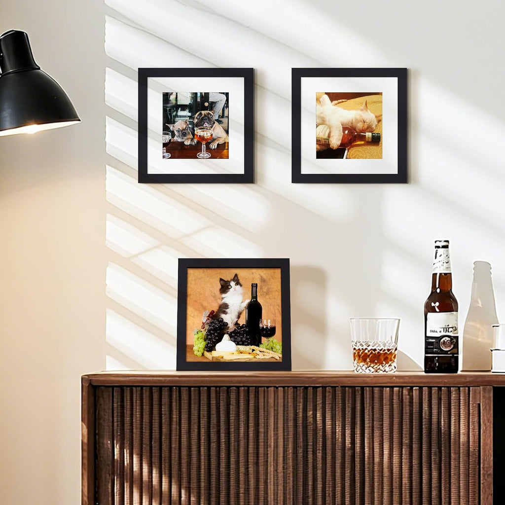 Upsimples 7x7 Picture Frame - Display 5x5 Photos with Mat or 7x7 Without - Black, 1 Pack
