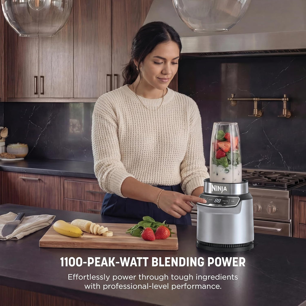 Ninja Nutri Pro Blender - Single Serve for Smoothies & Shakes - Includes 2 Cups & Lids - Silver | BN401