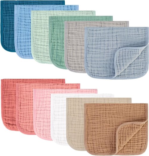 MIGIOL Muslin Burp Cloths - 100% Cotton, Soft & Absorbent Baby Burp Cloths | Pack of 12 Mixed Colors