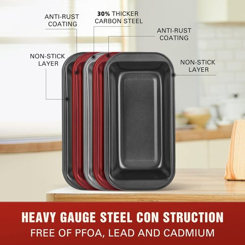 KITESSENSU Carbon Steel Nonstick Loaf Pan - Easy Grip Handles for Baking | Set of 2, Gray