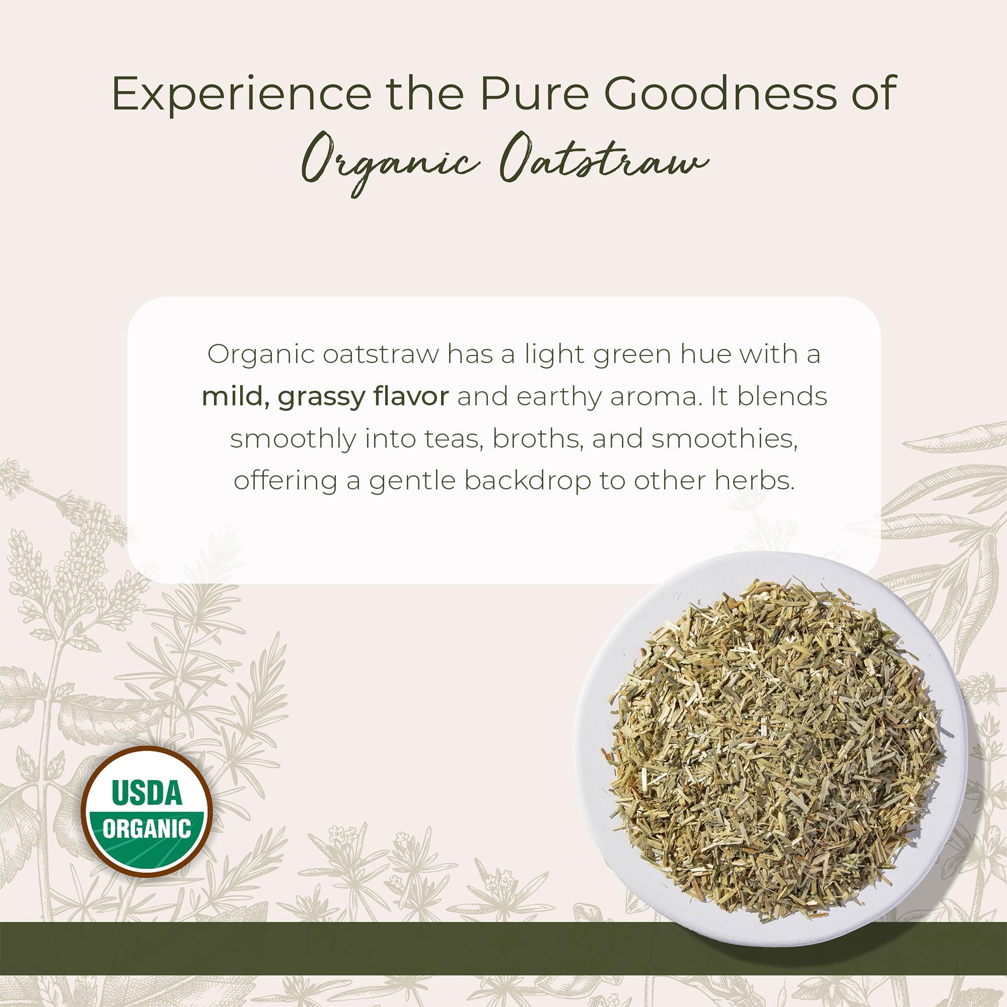 Starwest Botanicals Oatstraw Loose Leaf Organic - Dried Herb for Tea & Cooking, Cut & Sifted, Natural Wellness Support for Women & Men, Certified Kosher, Non-GMO - Bulk 1 lb Bag