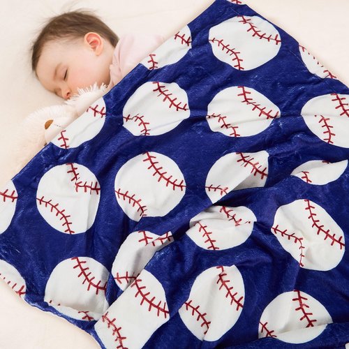 Baseball Baby Blanket for Boys Girls Soft Fleece Minky Blanket with Dotted Backing Double Layer Newborn Toddler Blankie for Nursery Stroller Crib Gift to Son Nephew Grandson 26.5 * 40 Inches