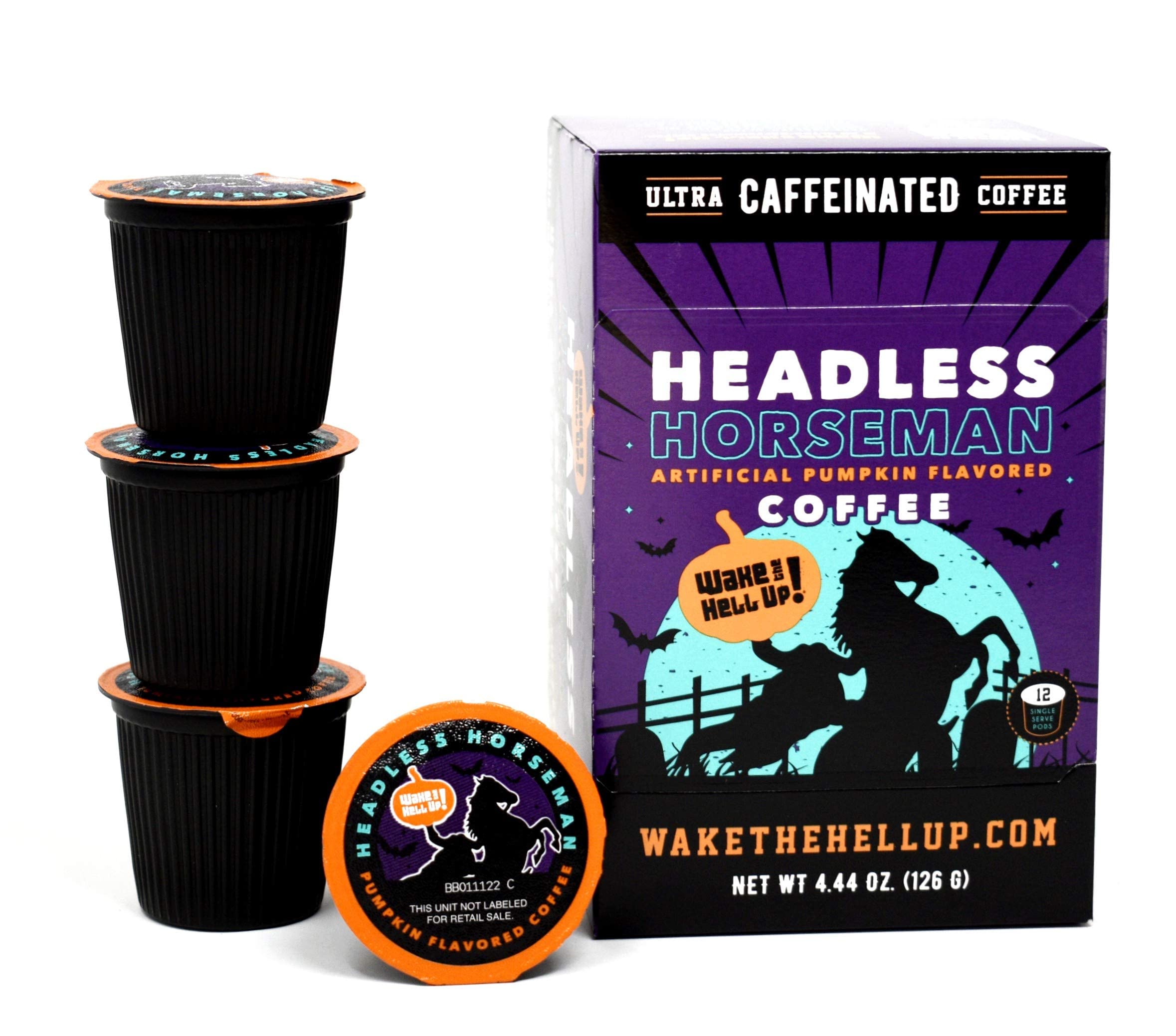 Wake The Hell Up! Headless Horseman Pumpkin Flavored Single Serve Coffee Pods Of Ultra-Caffeinated Coffee For K-Cup Compatible Brewers | 24 Count, 2.0 Compatible Pods