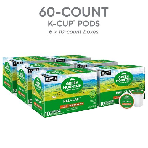 Green Mountain Coffee Roasters Half Caff K-Cup Pods - Medium Roast Coffee, 60 Count (6 Packs of 10)