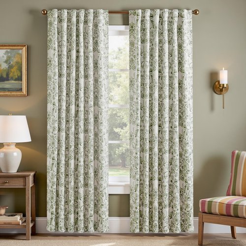 jinchan Floral Blackout Curtains for Bedroom Living Room 84 Inches Length Farmhouse Curtains Room Darkening Vintage Drapes Traditional Rod Pocket Window Treatment 2 Panels Set Sage Green on Beige