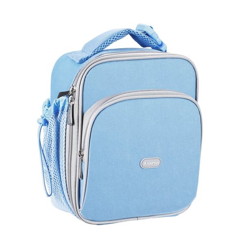 Amersun Kids Lunch Box with 8MM Insulated sponge & Water Bottle Holder, Keep Food Warm Cold School Lunch Bag for Kids Teen Girls Boys,Baby Blue