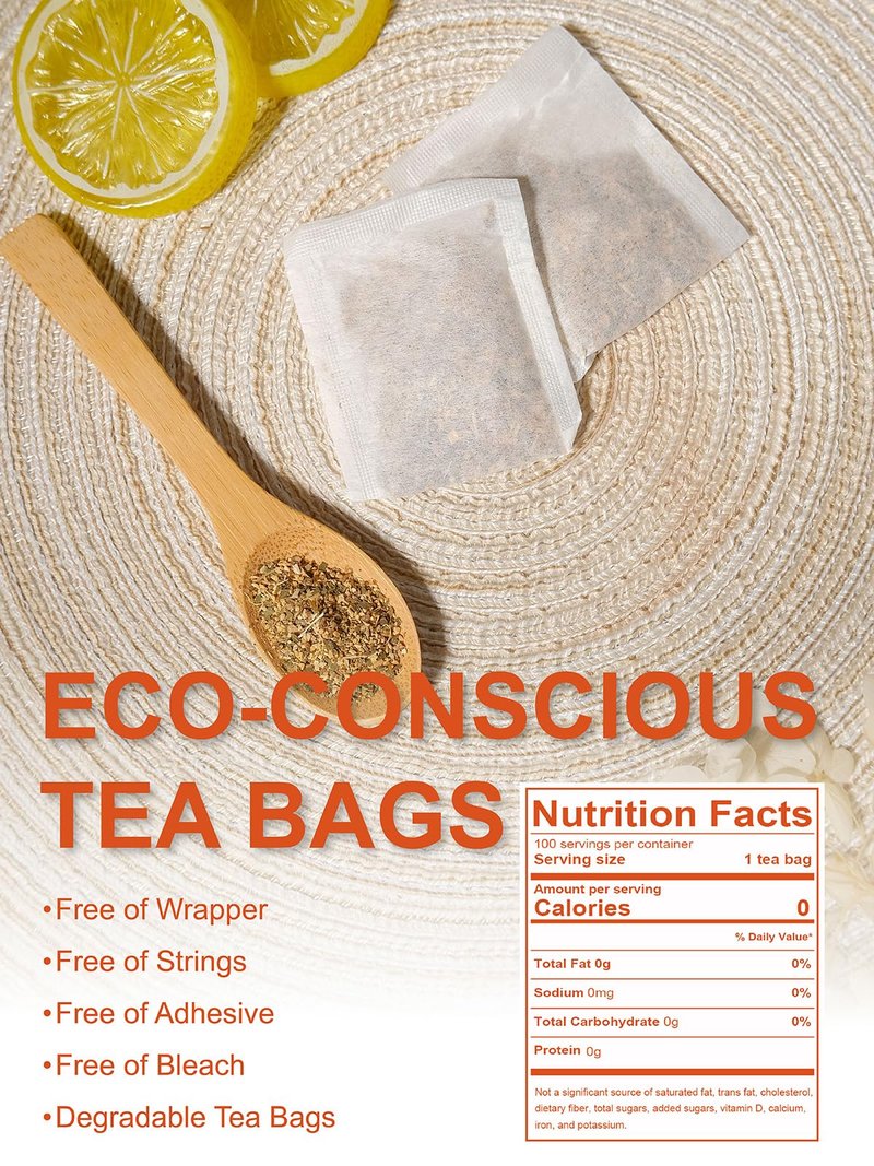 TeeLux Lemon Ginger Herbal Tea, Refreshing Lemon with Spicy Ginger Root & Zesty Lemongrass, Caffeine Free, Soothing & Tangy Flavor, 100 Tea Bags