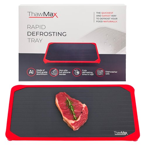 Rapid Defrosting Tray for Frozen Meat | No Mess Full Silicone Border | Thaw Frozen Food Faster Without a Microwave or Hot Water | Quick and Safe | Meat Thawing Tray