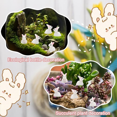 Exasinine Mini Rabbit Figurines - 50 Pcs Easter Bunny Decor for Fairy Gardens & Dollhouses