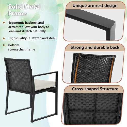 FDW 3-Piece Patio Furniture Set - Modern Outdoor Wicker with Coffee Table | Weather-Resistant Khaki Rattan Chairs for Garden & Lawn