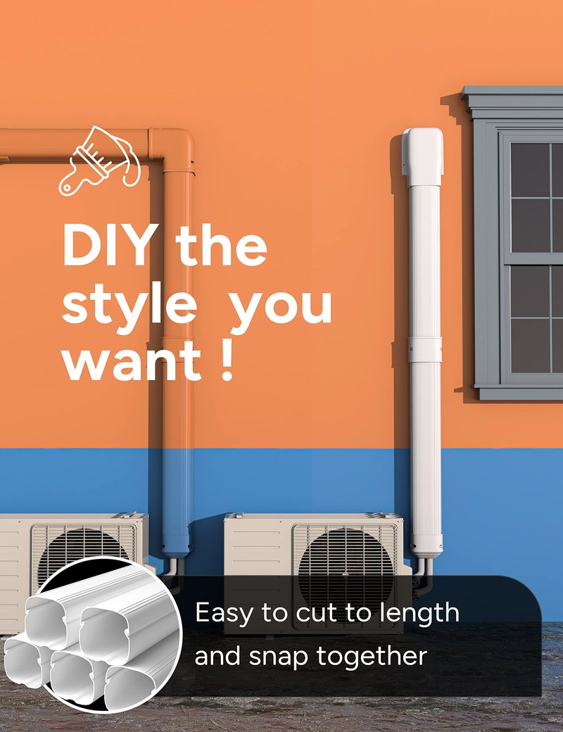 Toutgood 4'' 23Ft Mini Split Line Set Cover Kit for Minisplit Ductless Linset Air Conditioners and Heat Pumps, Central AC Decorative Upgraded UV-Proof Strong & Durability PVC Pipe