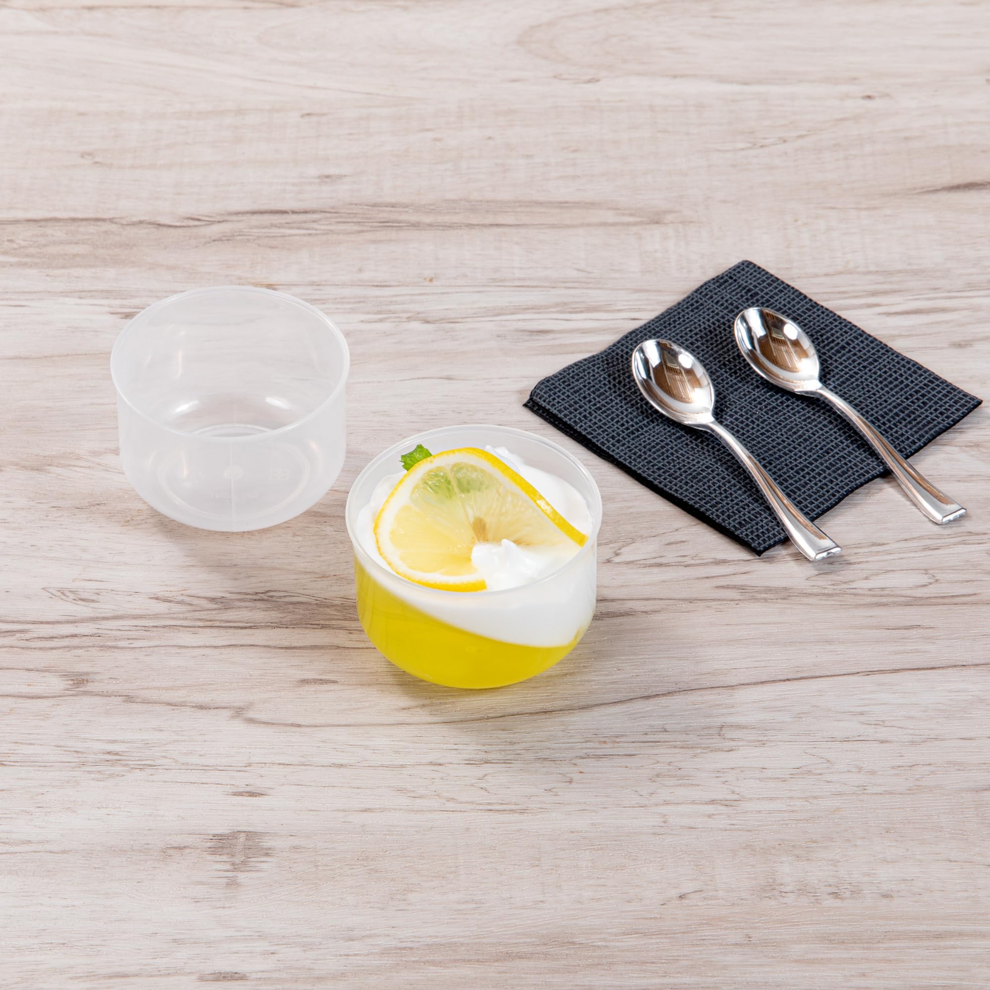 Restaurantware Mini Serve 4.4 Ounce Plastic Dessert Cups, 100 Disposable Round Serving Cups - Lids Sold Separately, Stackable, Clear Plastic Parfait Cup, Durable, For Ice Cream, Gelato, And Sorbet