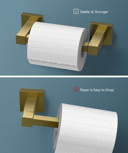FORIOUS Toilet Paper Holder - Stainless Steel Rustproof Double Post Pivoting Design | Brushed Gold Finish