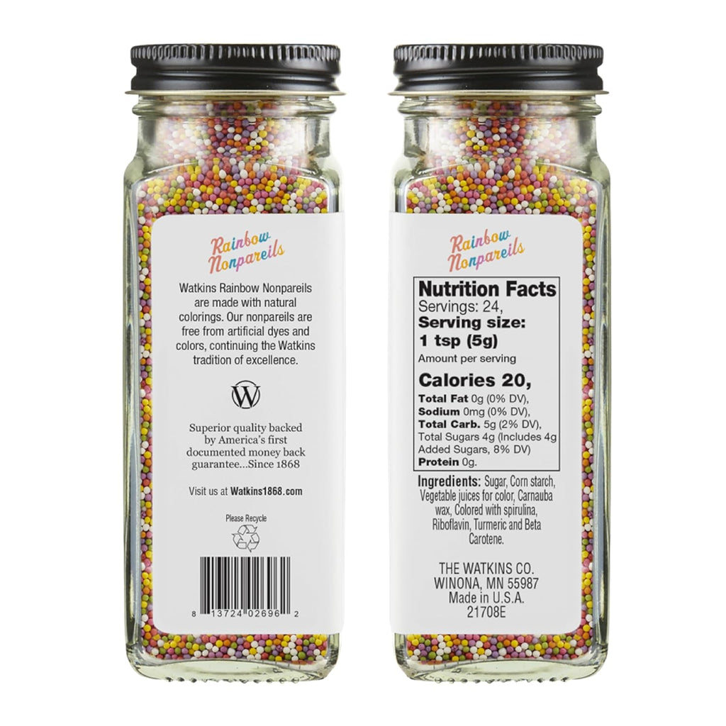 Watkins Gourmet Decorating Sprinkles - Rainbow Nonpareils, 4.2 Oz Jar for Vibrant Baking Decor