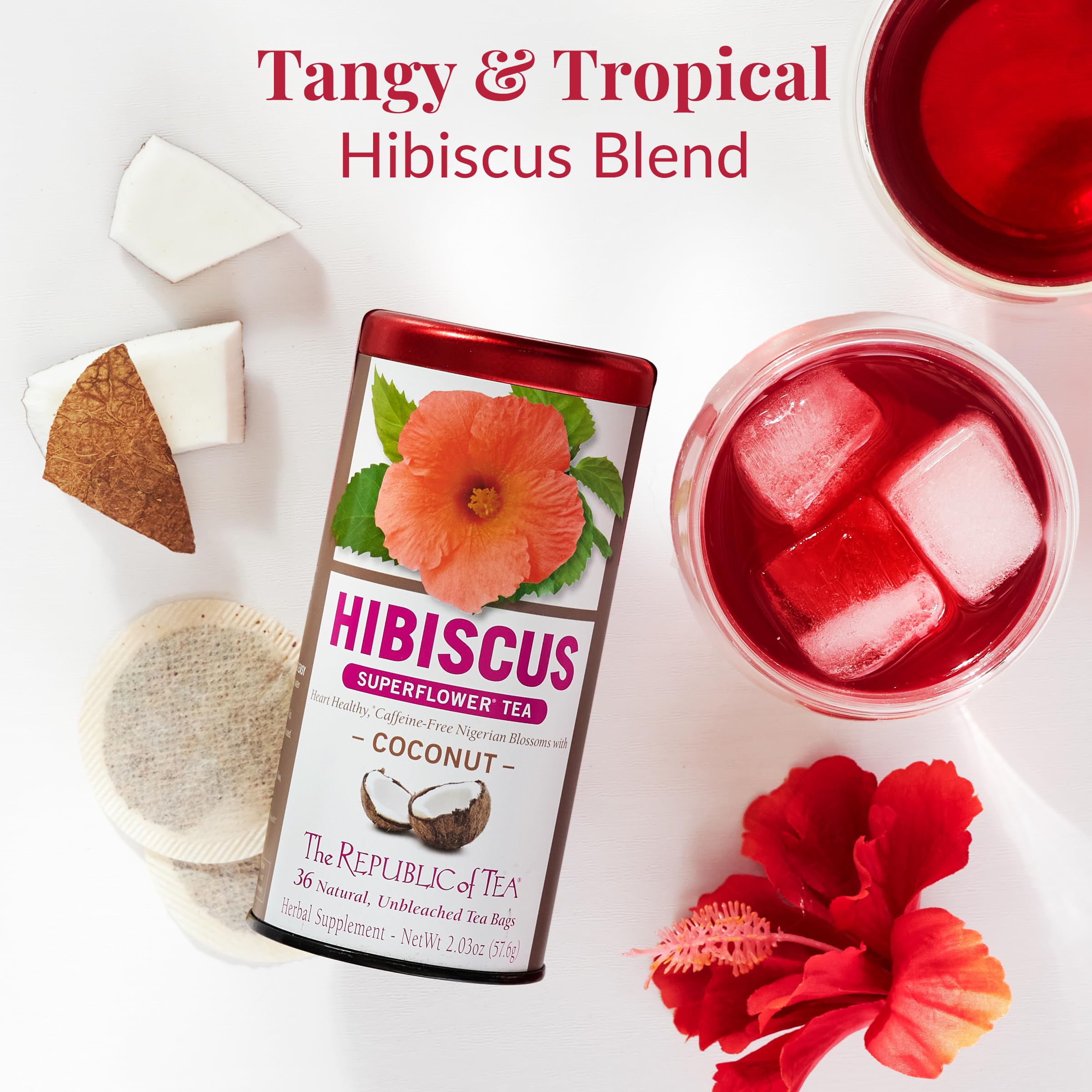 The Republic of Tea - Hibiscus Coconut Superflower Herbal Tea, 36 Count
