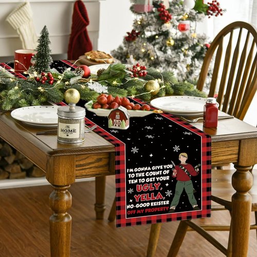 Home Alone Christmas Table Runner - Funny Kitchen Decor for Winter & Holiday Parties | Festive Table Cover