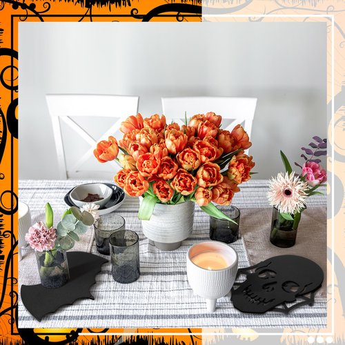 Reallnaive 3 Pcs Halloween Gothic Kitchen Decor Cast Iron Trivets for Hot Pans and Pots Metal Trivets for Hot Dishes Cast Iron Pan Holder Spooky Skull Bat Kitchen Accessories for Halloween