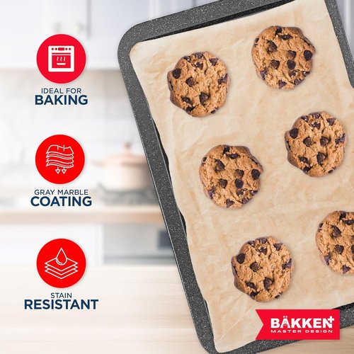 BAKKEN Nonstick Baking Pan - Commercial Grade Carbon Steel Cookie Sheet, 13.18" x 8.66", Oven Safe to 450°F, Gray Marble