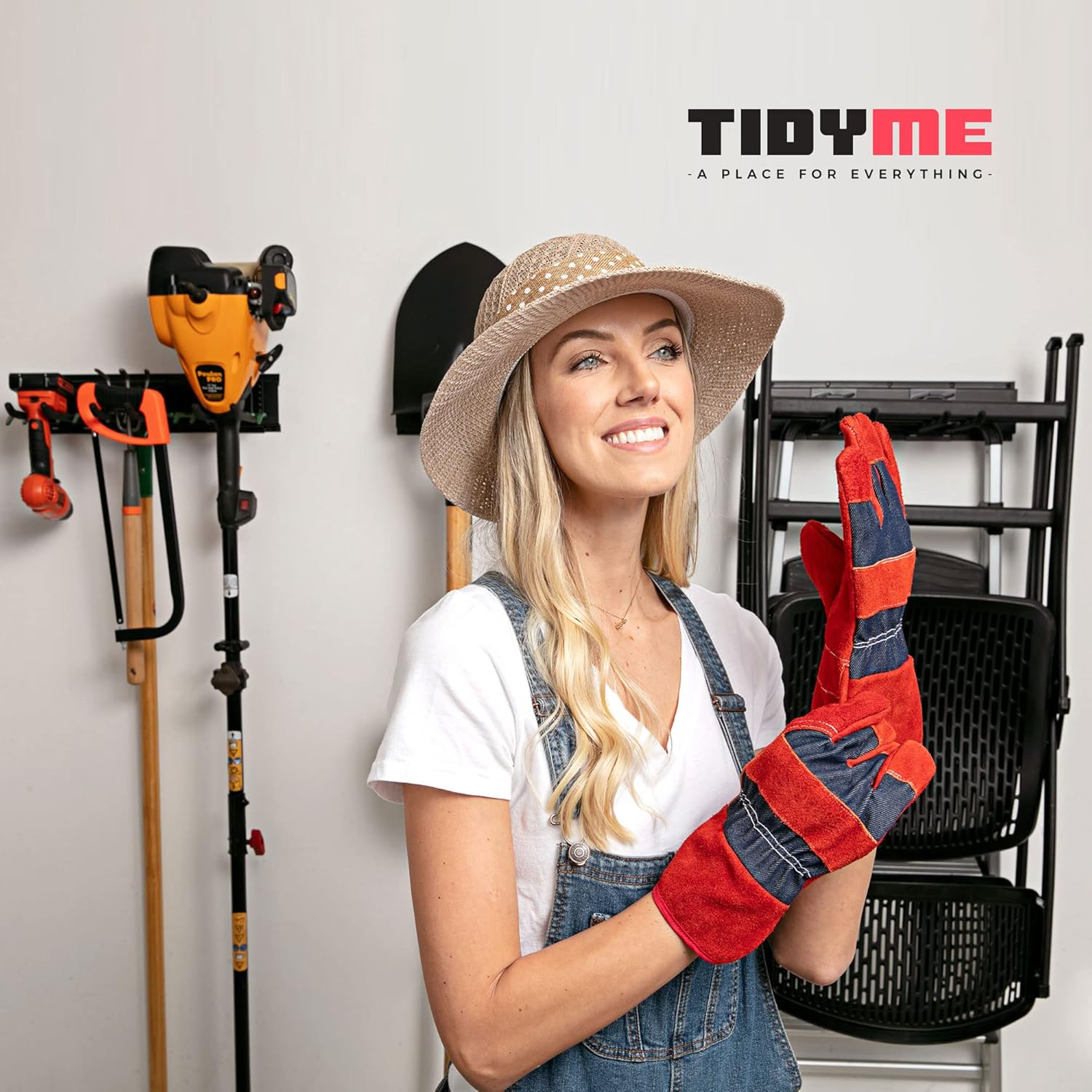 TIDYME Garage Tool Organizer - Sturdy Wall-Mounted Storage Rack | 32 Inches, Adjustable Hooks, 200lbs Capacity