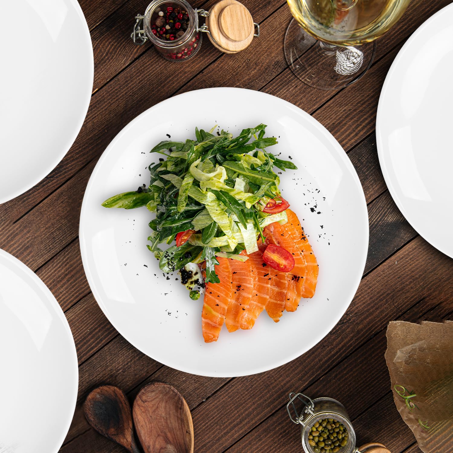 Coobbar Melamine Dinner Plates Set - 8 Pcs Break-Resistant White Melamine Salad Plates, Shatterproof Dinnerware for Indoor & Outdoor Use, Lightweight, Stackable & Dishwasher Safe (10 Inches)