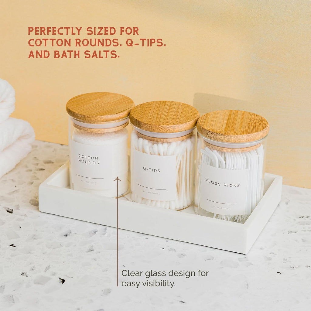 Vase and Vessel Mini Glass Apothecary Jars - Bamboo Lids for Stylish Storage | Set of 3, 10 oz