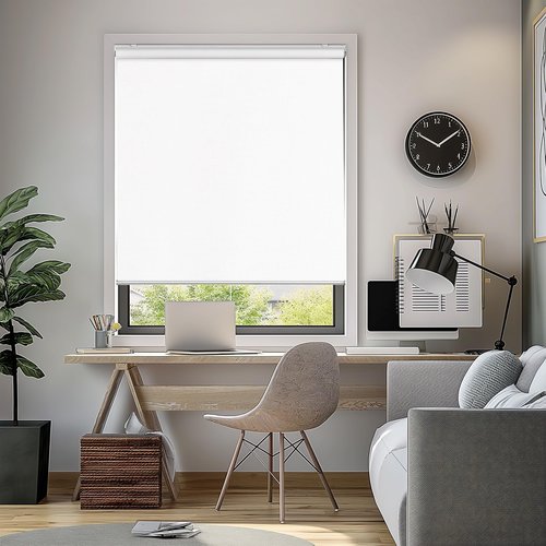 ChrisDowa Cordless 100% Blackout Roller Shade, with Striped Jacquard, Thermal Insulated, UV Protection Fabric, Total Blackout Blinds for Window, French Doors, Home and Office. White, 26" W x 72" H