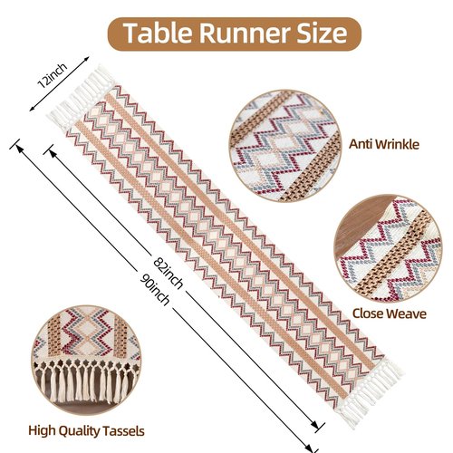 Crisjanggo Cotton Linen Table Runner 12 x 90 Inches Long Boho Rustic Decor with Tassels Modern Farmhouse Table Runner for Party Weddings Baby Shower