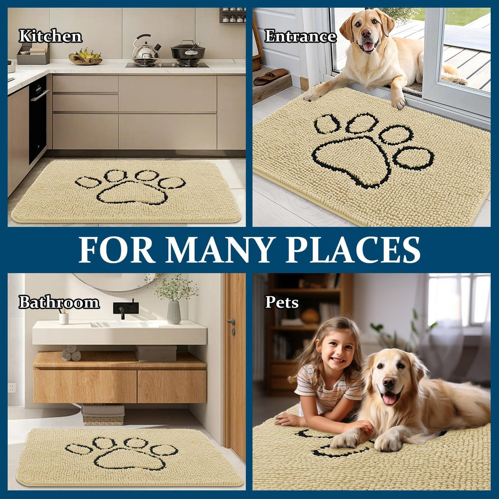OLANLY Dog Door Mat - Absorbent Non-Slip Mud Mat for Muddy Paws | 48x30 Paw Print Design, Quick Dry Chenille