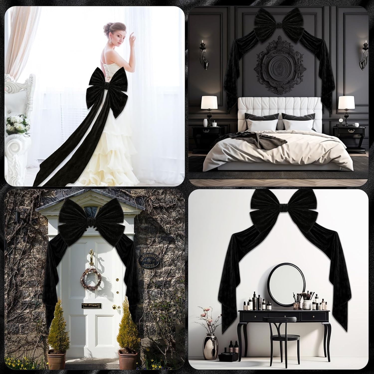 Suncalla Large Black Bows - 40 x 80 Inch Velvet Giant Bow for Wedding Decorations | Extra Long Streamers