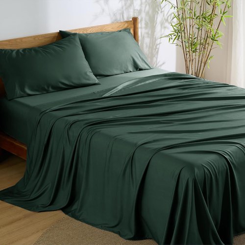 Bedsure King Size Cooling Sheets Set - Breathable Bamboo Rayon, Soft & Luxurious, Deep Pocket 16" - Forest Green