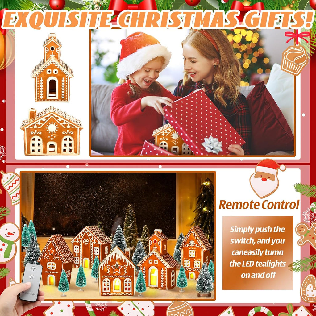 WILLBOND LED Gingerbread Christmas Village Set - 29 PCS Lighted Ceramic Houses & Trees with Remote Control