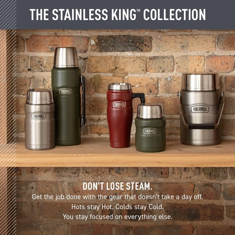 THERMOS Stainless King Vacuum-Insulated Food Jar with Spoon, 16 Ounce, Midnight Blue