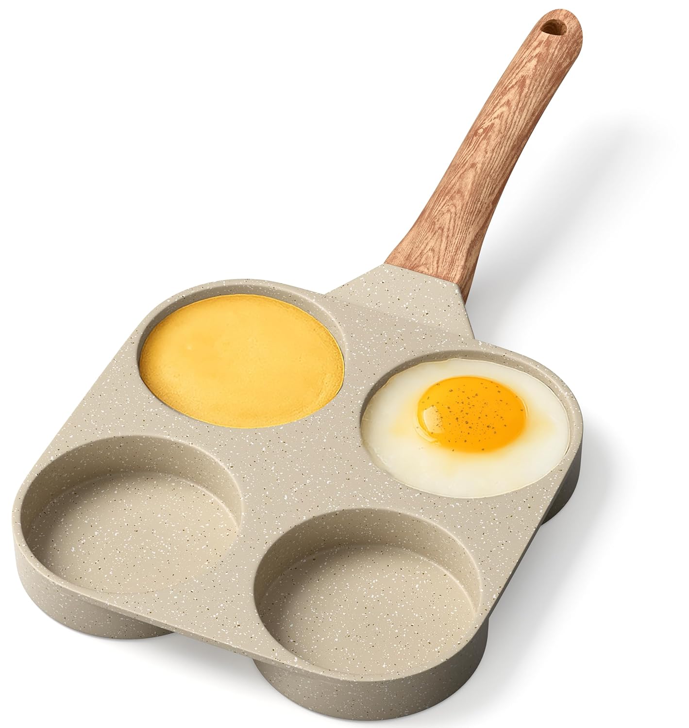 Skiennix 4-Cup Nonstick Frying Egg Pan - White Marble Design, PFOS & PFOA Free, Heat-Resistant Handle, 500°F Safe