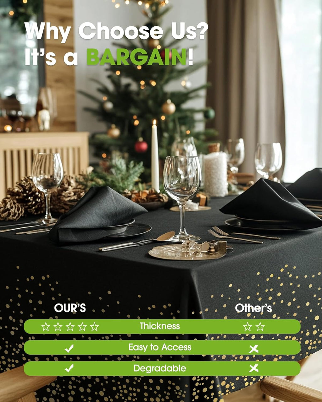 Pureegg Disposable Plastic Tablecloths - 10 Pack, 54 x 108 Inch, Leakproof & Sturdy, Black and Gold for Graduation Celebrations