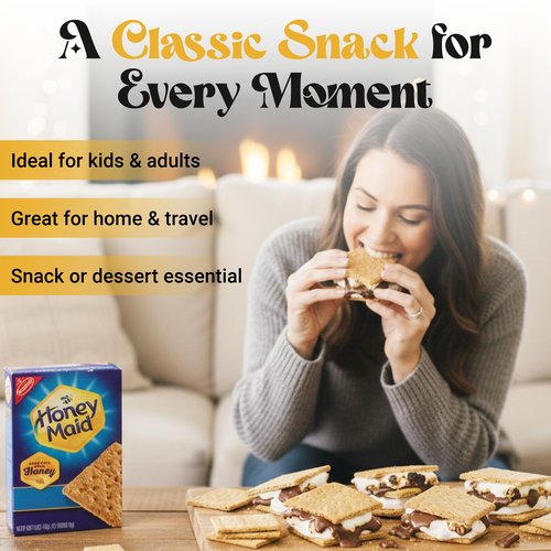 Honey Maid Honey Graham Crackers – 14.4 oz Box (Pack of 1) – Classic Snack for S’Mores, Baking & Snacking (27 Full Sized Crackers)