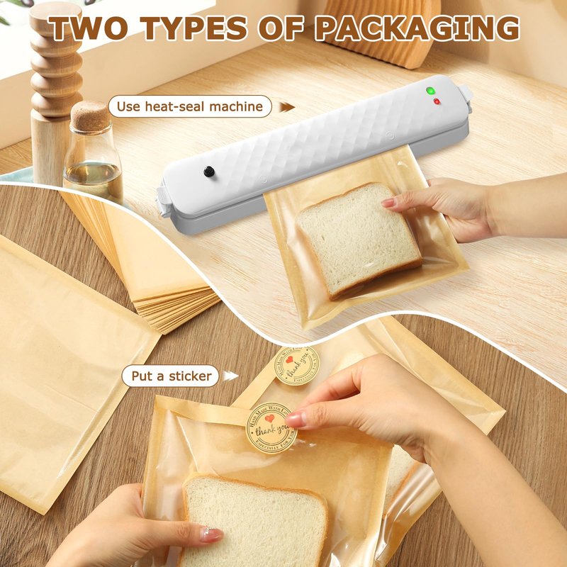 500 Pcs Bakery Bags with Window 5.1 x 7.5 In Paper Sandwich Bags Heat Sealable Cookie Bags with Seal Baked Goods Packaging Bagel Bags for Donut Sandwich Pastries and Other Treats Packaging Favor Bags