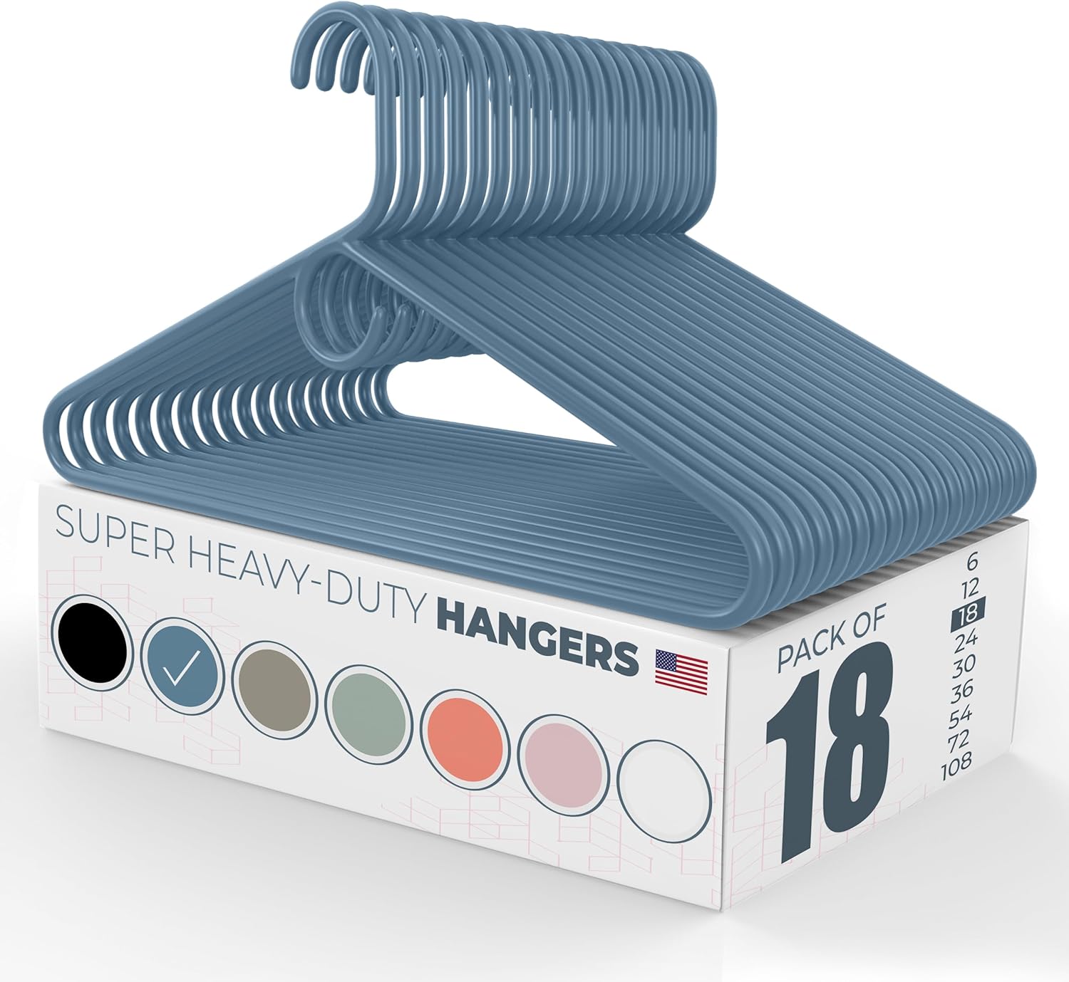Neaties Super Heavy Duty Clothes Hangers - 10lb Capacity, Thick Plastic for Pants & Coats | 18 Pack - Blue