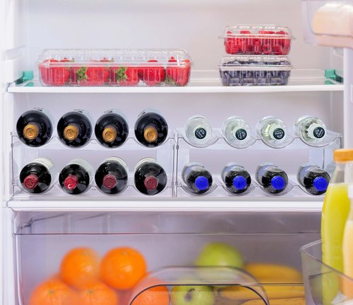 4 Pack Water Bottle Organizer, Large Compartment Stackable Kitchen Pantry Organization and Storage Rack, Plastic Water Bottle Holder for Kitchen Cabinet Organizer and Storage, Tumbler Mug Cup Shelf