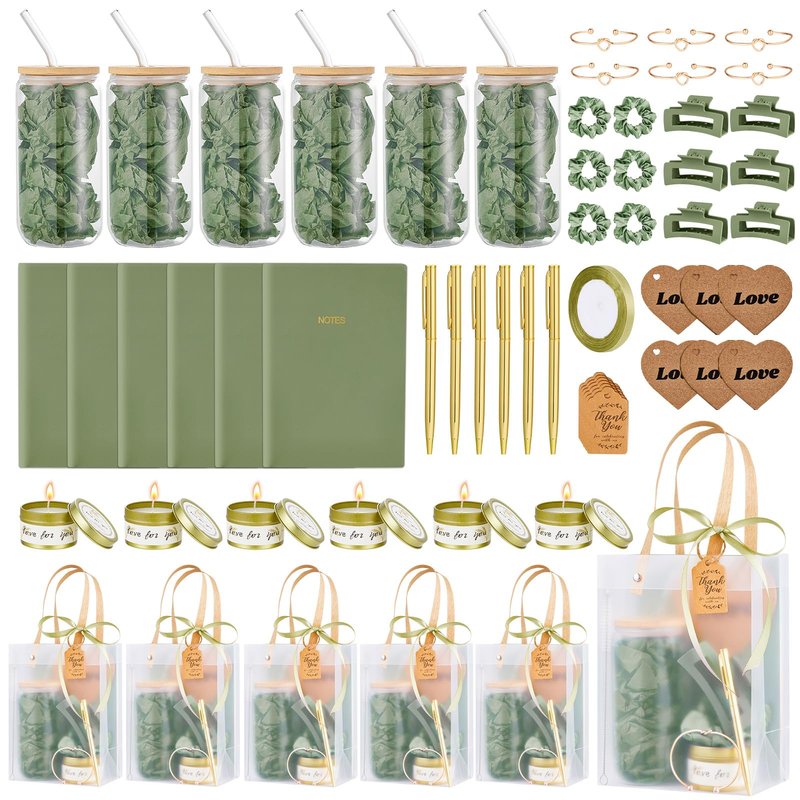 68Pcs Baby Shower Prizes for Game Winners Gifts Wedding Bridal Shower Gifts Including Glass Cans Notebooks Soy Candles Hair Clips for Baby Shower Wedding Bridal Shower Game Prizes (6, Green)