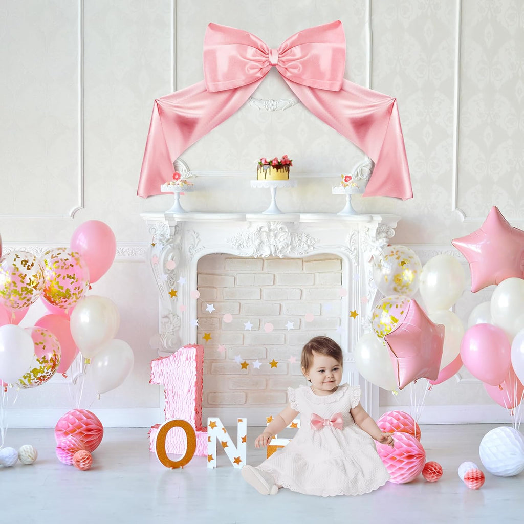Skiennix Pink Large Bow Decor - Coquette Giant Ribbon Tie for Birthday Party & Home Decor | 24 x 36 Inches
