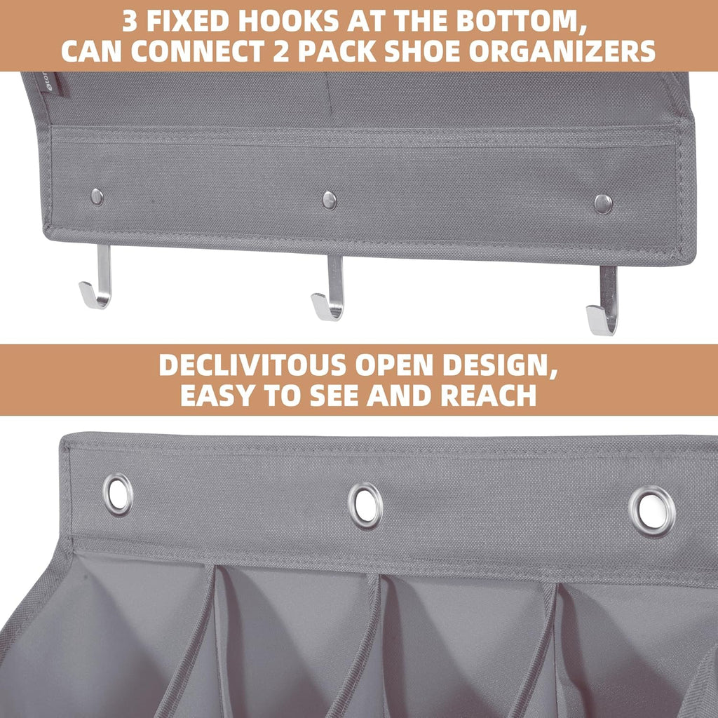 Storage Maniac Over Door Shoe Organizer - 12 Pocket Hanging Rack for Closet & Dorm | Grey