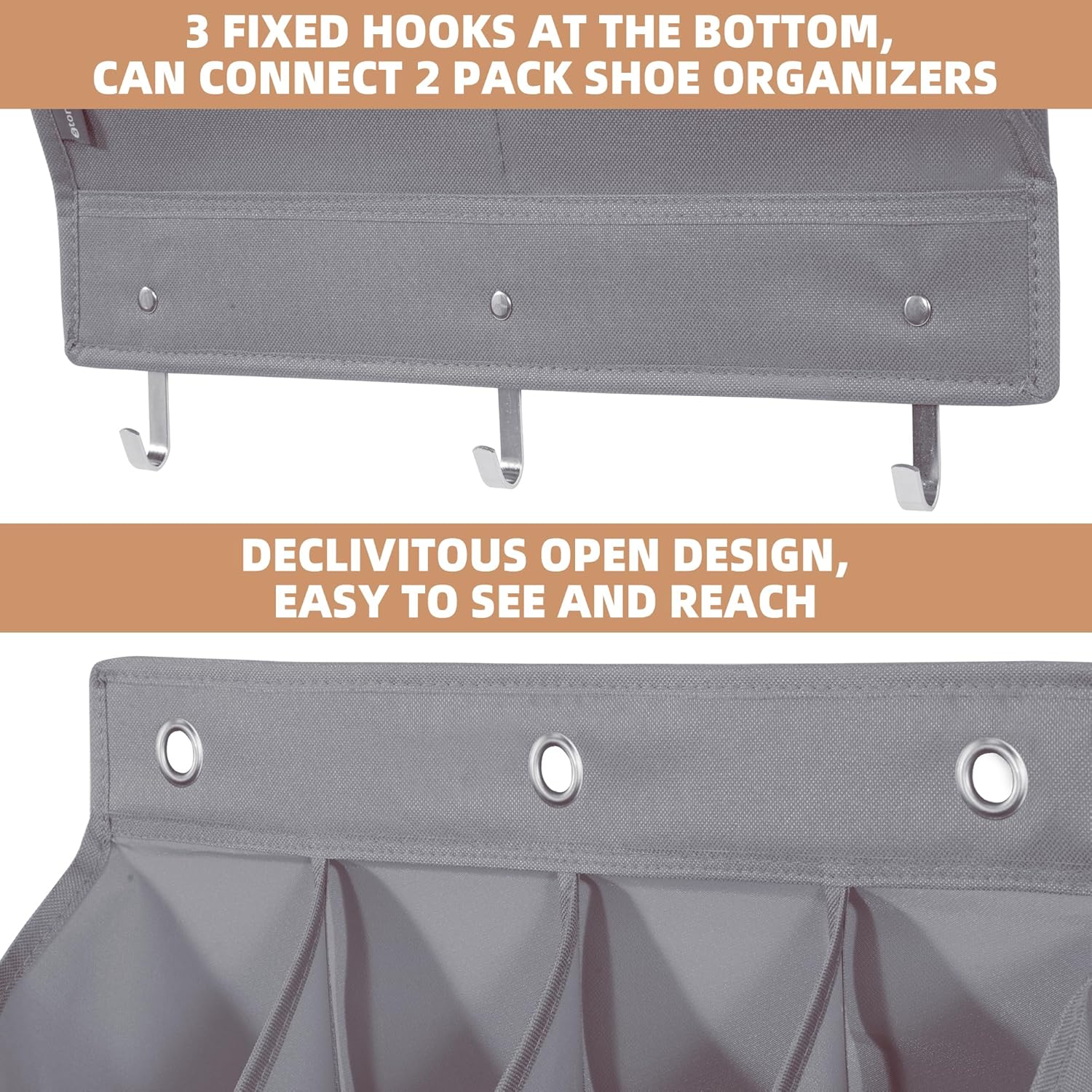 Storage Maniac Over Door Shoe Organizer - 12 Pocket Hanging Rack for Closet & Dorm | Grey