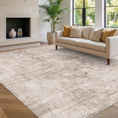 Hazo Haus Washable 5x7 Area Rug - Ultra Soft Non-Slip Neutral Beige & Peach for Living Room, Dining Room & Bedroom